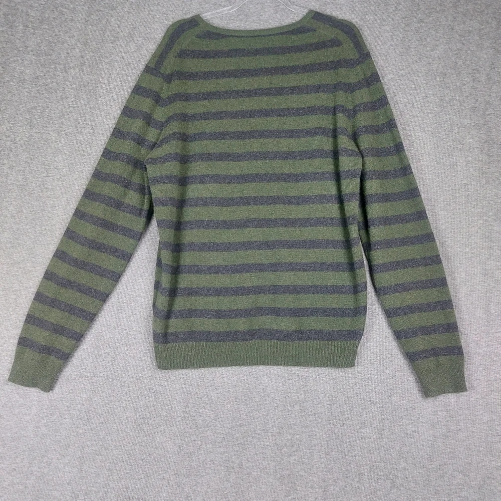 MARC ANTHONY MENS GREEN GRAY STRIPED 100% CASHMERE LONG SLEEVE VNECK SWEATER XL